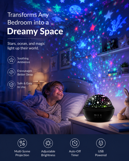 🎉 2026 Sale — Over 45,000 Sold 🌌 2-in-1 Rotating Star Projector Lamp – Bedroom Night Light ✨