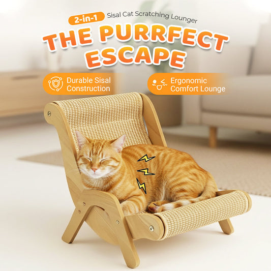 🎉 2026 Sale — Over 15,000 Sold!🐱 2‑in‑1 Sisal Cat Scratching Lounger‑Wood Frame Curved Cat Rest Bed 🛋️