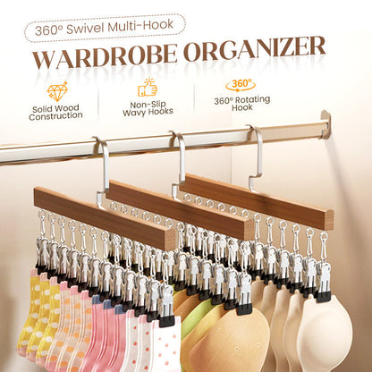 🎉 2026 Sale — Over 28,700 Sold! 👕 360° Swivel Solid Wood Multi-Hook Hanger | Anti-Slip Closet Storage Organizer ✨