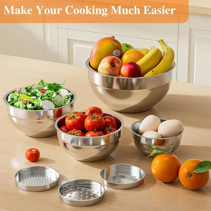 🎉 2026 Sale — Over 31,200 Sold! 🥣 304 Stainless Steel Mixing Bowl Set with Airtight Lids & Grater Attachments 🔪✨