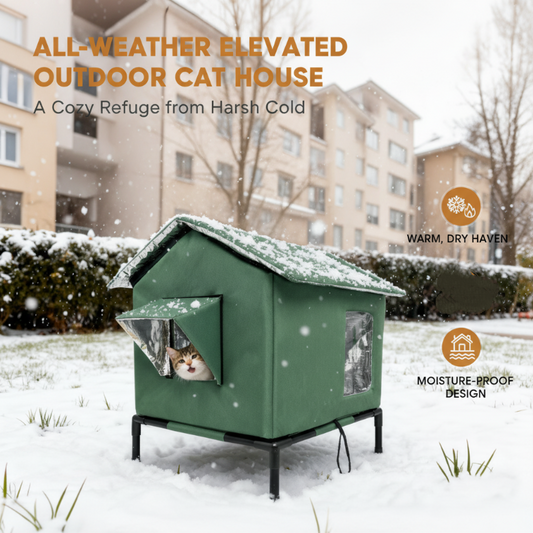🐱 LIMITED-TIME 50% OFF! ✨ All-Weather Elevated Outdoor Cat House – Waterproof, Thermal Lining, Foldable