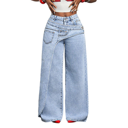 🎉 2026 Sale — Over 25,000 Sold!💞Asymmetrical Waist Wide-Leg Jeans – Curve Friendly 🔥