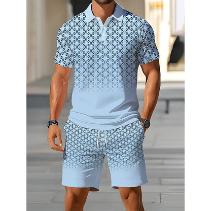 👕 LIMITED-TIME 50% OFF! ✨ Men's Geometric Print Collared Top & Shorts Set – Modern Pattern, Breathable, Coordinated Look 🔷