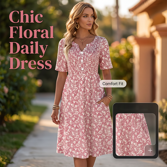 🎉 2026 Sale — Over 36,500 Sold 🌸 Women's V-Neck Floral Pocket Dress – Casual Outfit 🔥