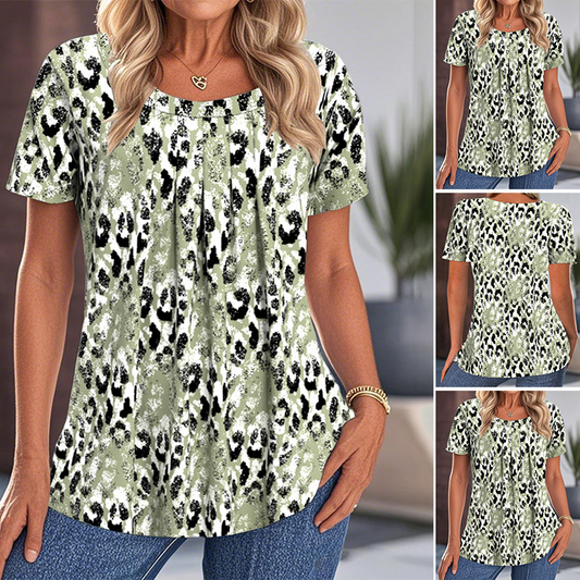 🎉 2026 Sale — Over 29,000 Sold 💞 Women's Printed Round Neck Short Sleeve Top – Casual Blouse 🌸