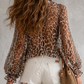 🎉 2026 Sale — Over 29,400 Sold ⏰ Women Leopard V-Neck Tie Front Top – Ruffle Cuff Casual Blouse 🐆