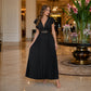 🎉 2026 Sale — Over 35,000 Sold 💃 Women Flowy Pleated V-Neck Maxi Dress – Ruffle Sleeve Metal Waist Gown 🌸
