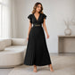 🎉 2026 Sale — Over 35,000 Sold 💃 Women Flowy Pleated V-Neck Maxi Dress – Ruffle Sleeve Metal Waist Gown 🌸