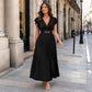 🎉 2026 Sale — Over 35,000 Sold 💃 Women Flowy Pleated V-Neck Maxi Dress – Ruffle Sleeve Metal Waist Gown 🌸