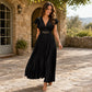 🎉 2026 Sale — Over 35,000 Sold 💃 Women Flowy Pleated V-Neck Maxi Dress – Ruffle Sleeve Metal Waist Gown 🌸