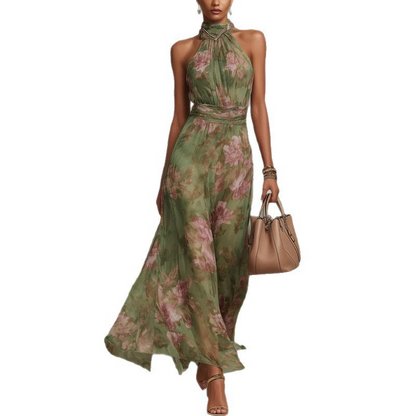 🎉 2026 Sale — Over 33,900 Sold ⏰ Women Floral Halter Neck Maxi Dress – Occasion Long Dress 🌸