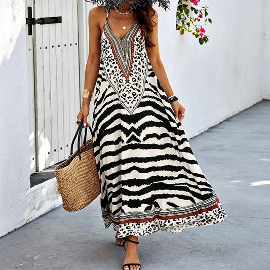 🎉 2026 Sale — Over 39,400 Sold 🐆 Women's Animal Print Backless Halter Maxi Dress – Beach Outfit 🌴