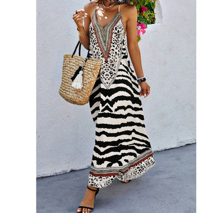 🎉 2026 Sale — Over 39,400 Sold 🐆 Women's Animal Print Backless Halter Maxi Dress – Beach Outfit 🌴