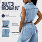 🎉 2026 Sale — Over 31,500 Sold 🧥 Women Sleeveless High Slit Denim Vest Dress – Patchwork Longline Jean Waistcoat ✨