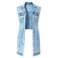 🎉 2026 Sale — Over 31,500 Sold 🧥 Women Sleeveless High Slit Denim Vest Dress – Patchwork Longline Jean Waistcoat ✨
