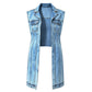 🎉 2026 Sale — Over 31,500 Sold 🧥 Women Sleeveless High Slit Denim Vest Dress – Patchwork Longline Jean Waistcoat ✨