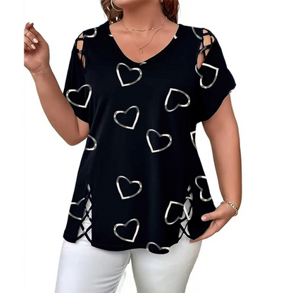 🎉 2026 Sale — Over 34,600 Sold 💖 Women's V-Neck Heart Print Top – Summer Casual Blouse 👗