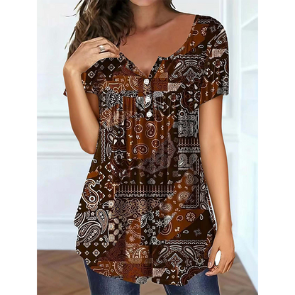 🎉 2026 Sale — Over 27,900 Sold ⏰ Women Plus Size V-Neck Printed Top – Relaxed Loose Fit Daily Blouse 🌸