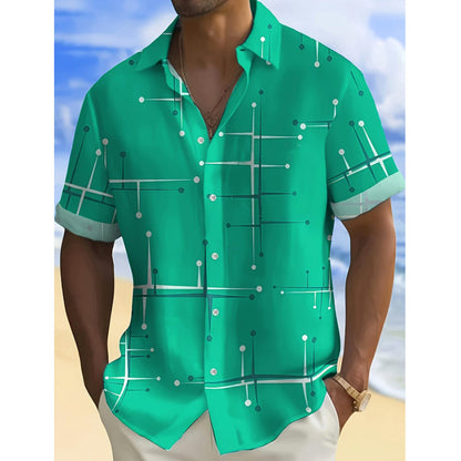 🎉 2026 Sale — Over 31,500 Sold 🌴 Men Geometric Print Relaxed Button Down Shirt – Vacation Casual Top 👔