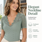 🎉 2026 Sale — Over 29,100 Sold 🧚 Women Slim Fit Scalloped Lace V-Neck Short Sleeve Top – Elegant Daily Blouse 🌸