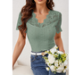 🎉 2026 Sale — Over 29,100 Sold 🧚 Women Slim Fit Scalloped Lace V-Neck Short Sleeve Top – Elegant Daily Blouse 🌸