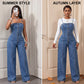 🎉 2026 Sale — Over 22,400 Sold!💞 Women Spaghetti Strap Wide Leg Denim Jumpsuit – Stretchy 🥳