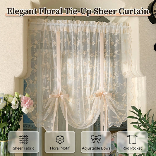 🎉 2026 Sale — Over 23,100 Sold!🌸 Embroidered Floral Tie‑Up Sheer Curtain – Airy ⏰