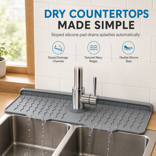 💧 LIMITED-TIME 50% OFF! 🧽 Food Grade Silicone Faucet Splash Guard Mat – Drain Fast, Flexible, Cuttable ✨